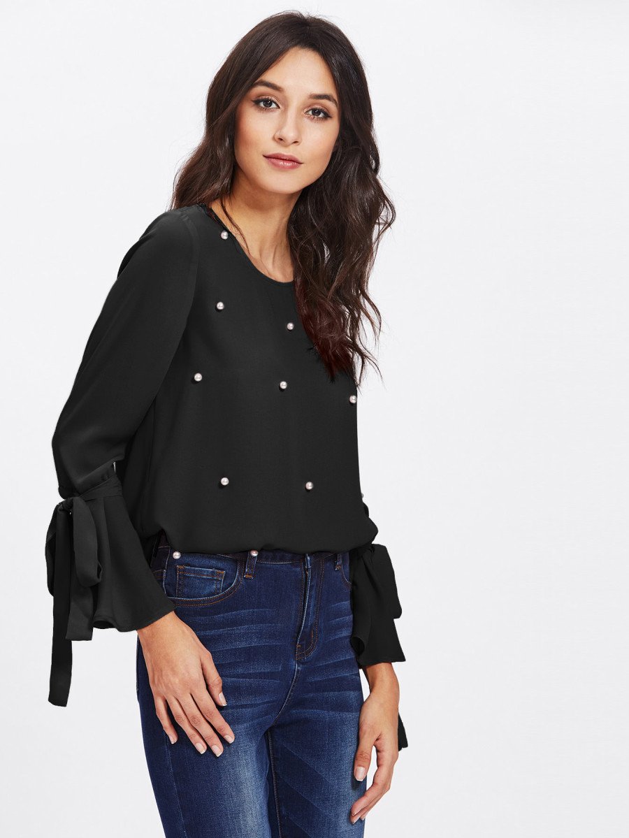 Pearl Embellished Cuff Blouse
