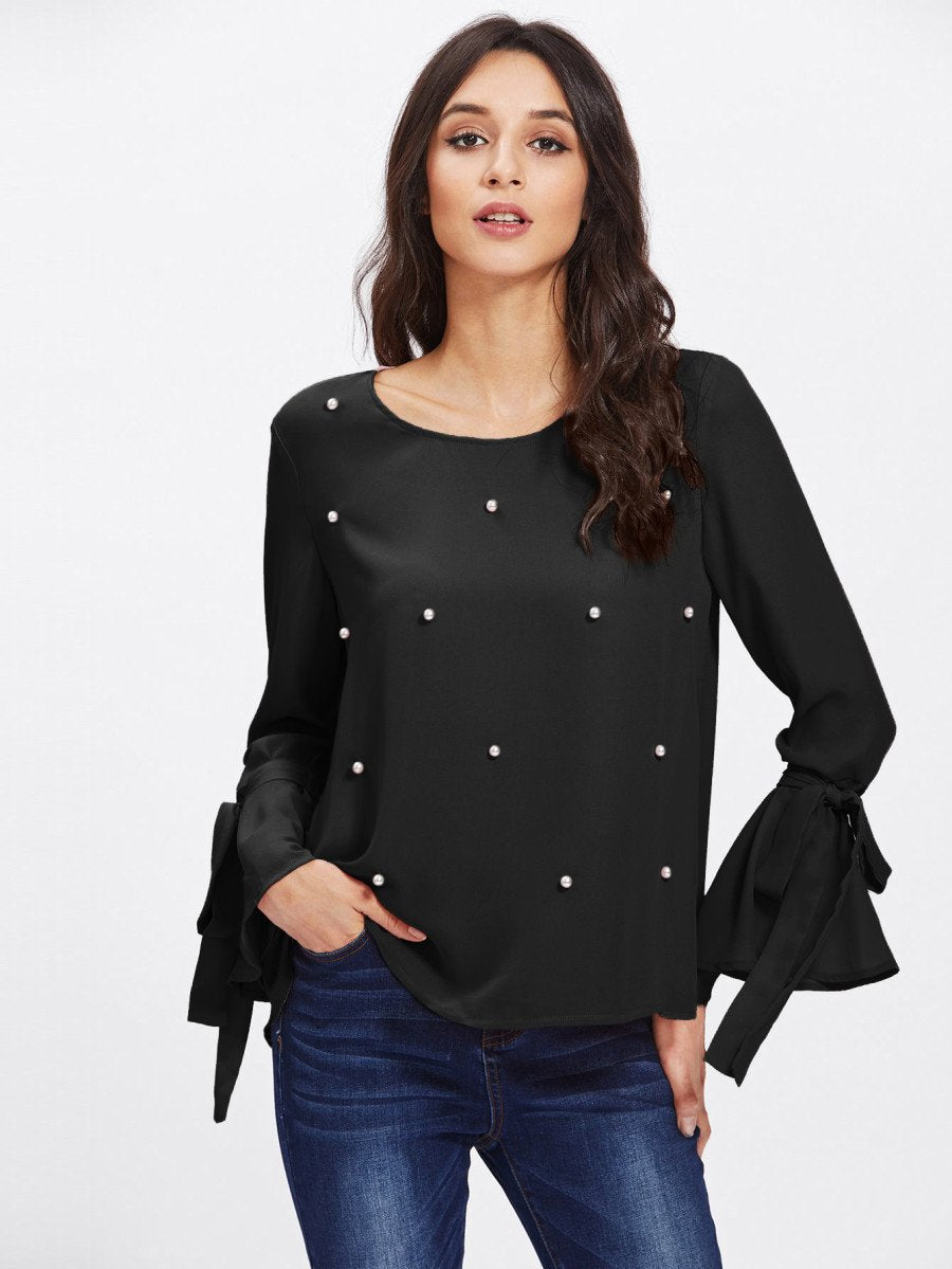 Pearl Embellished Cuff Blouse