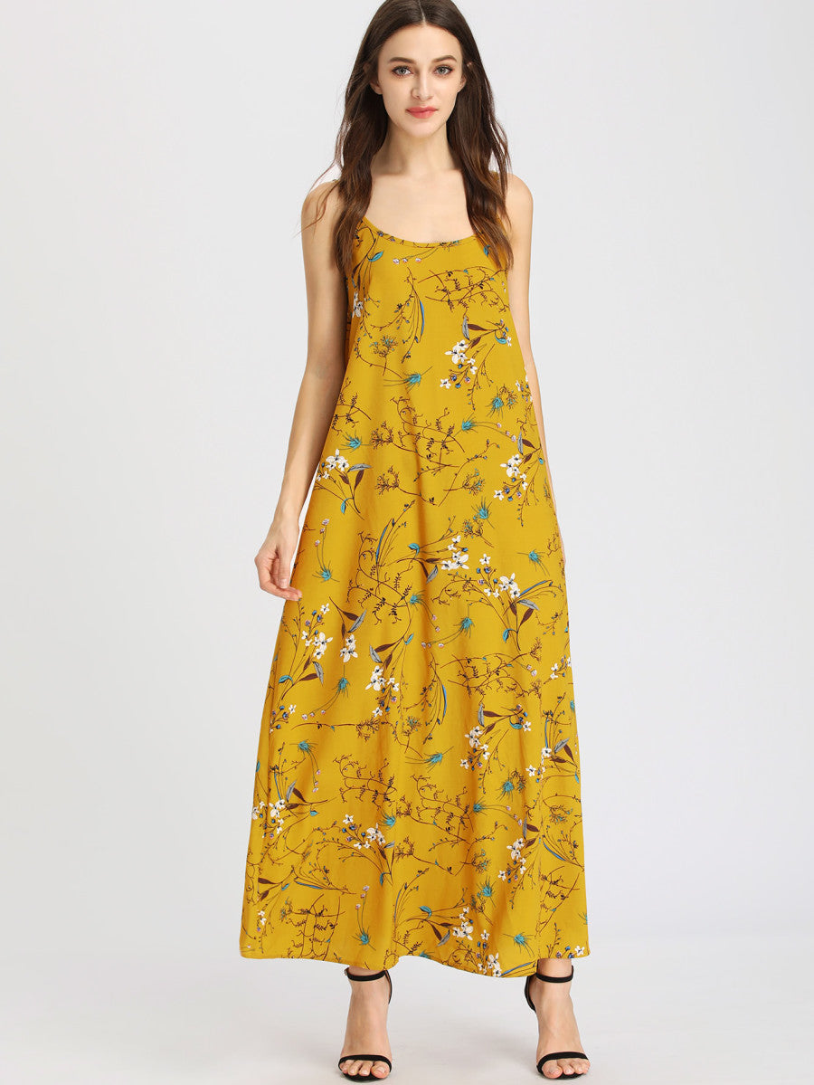Cami Straps Floral Print Maxi Dress