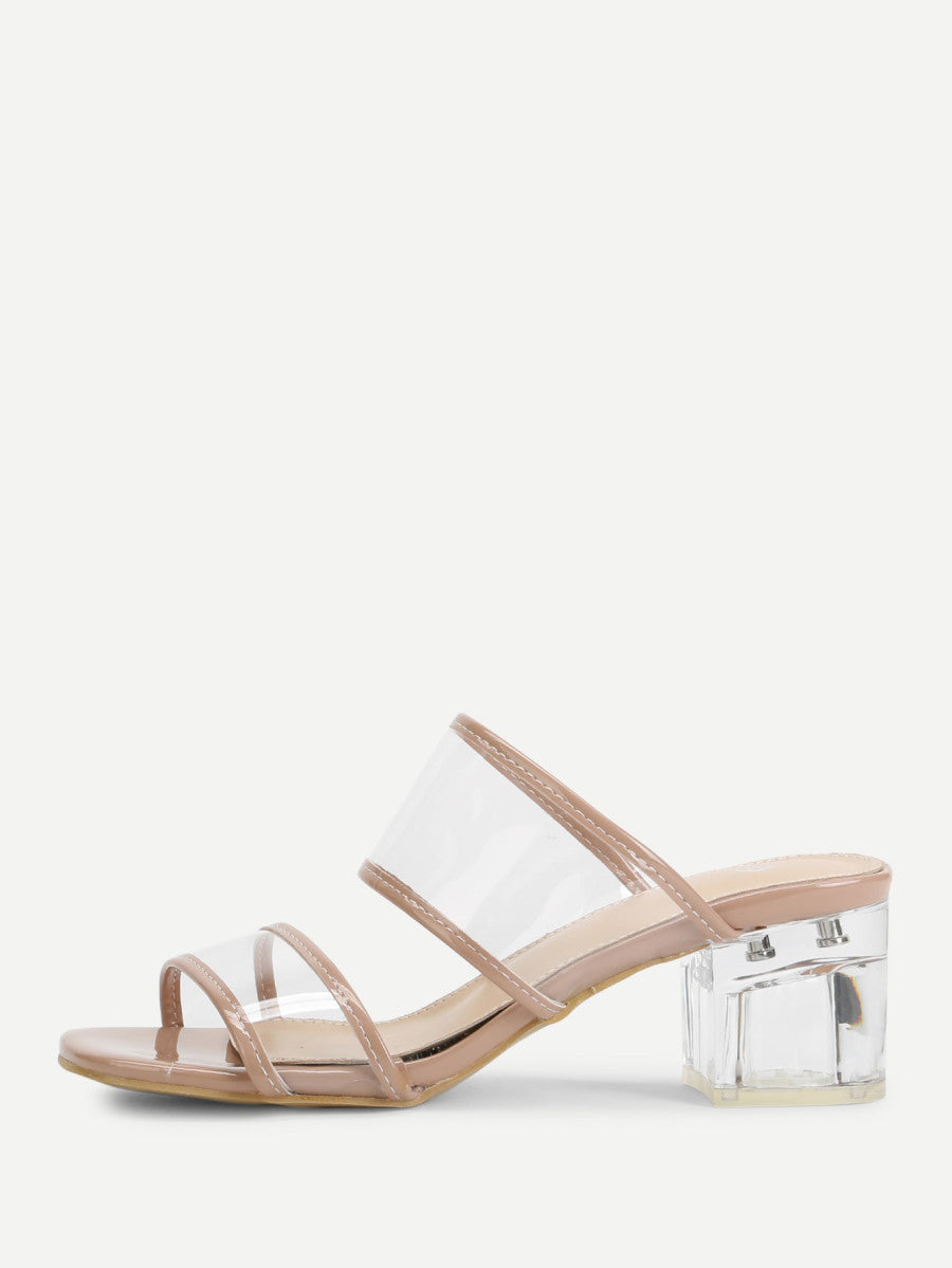 Chunky Heeled Clear Design Mules
