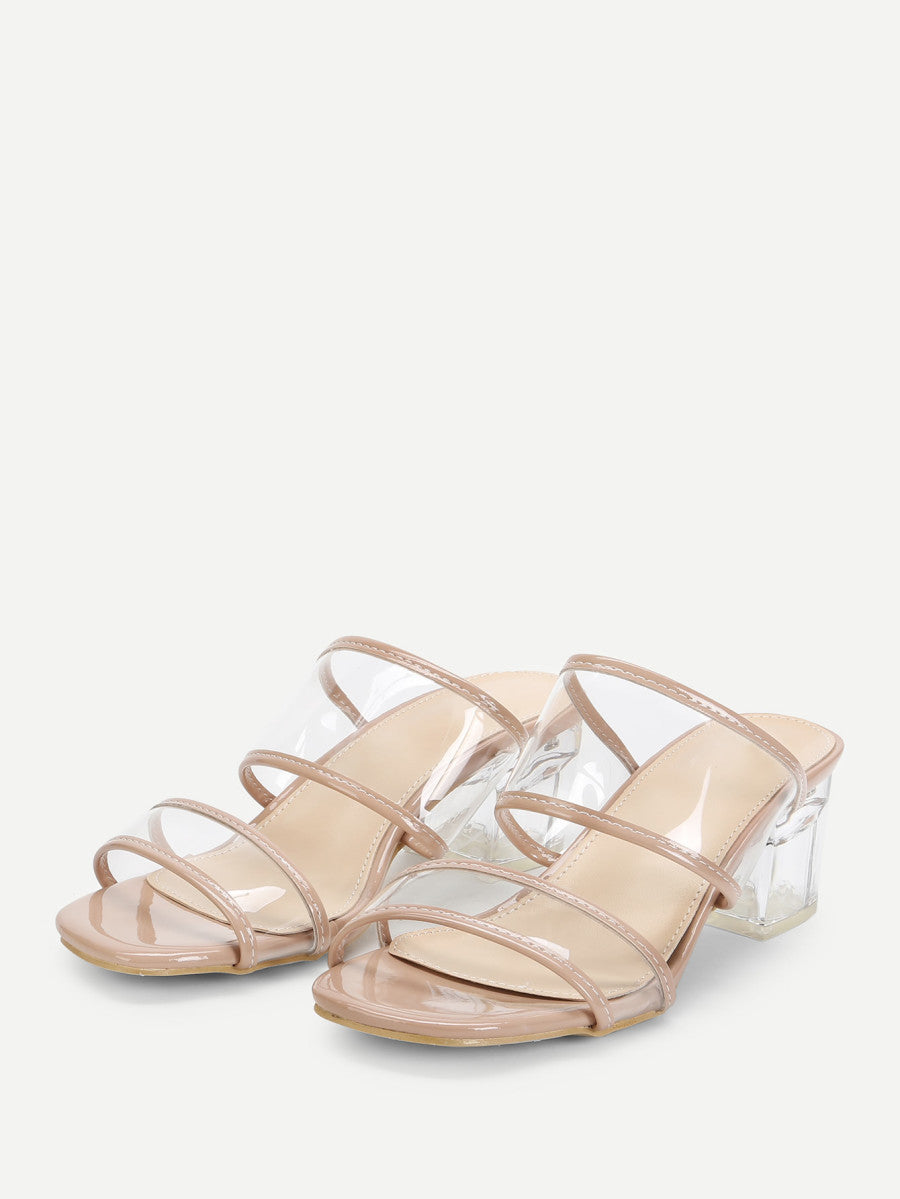 Chunky Heeled Clear Design Mules