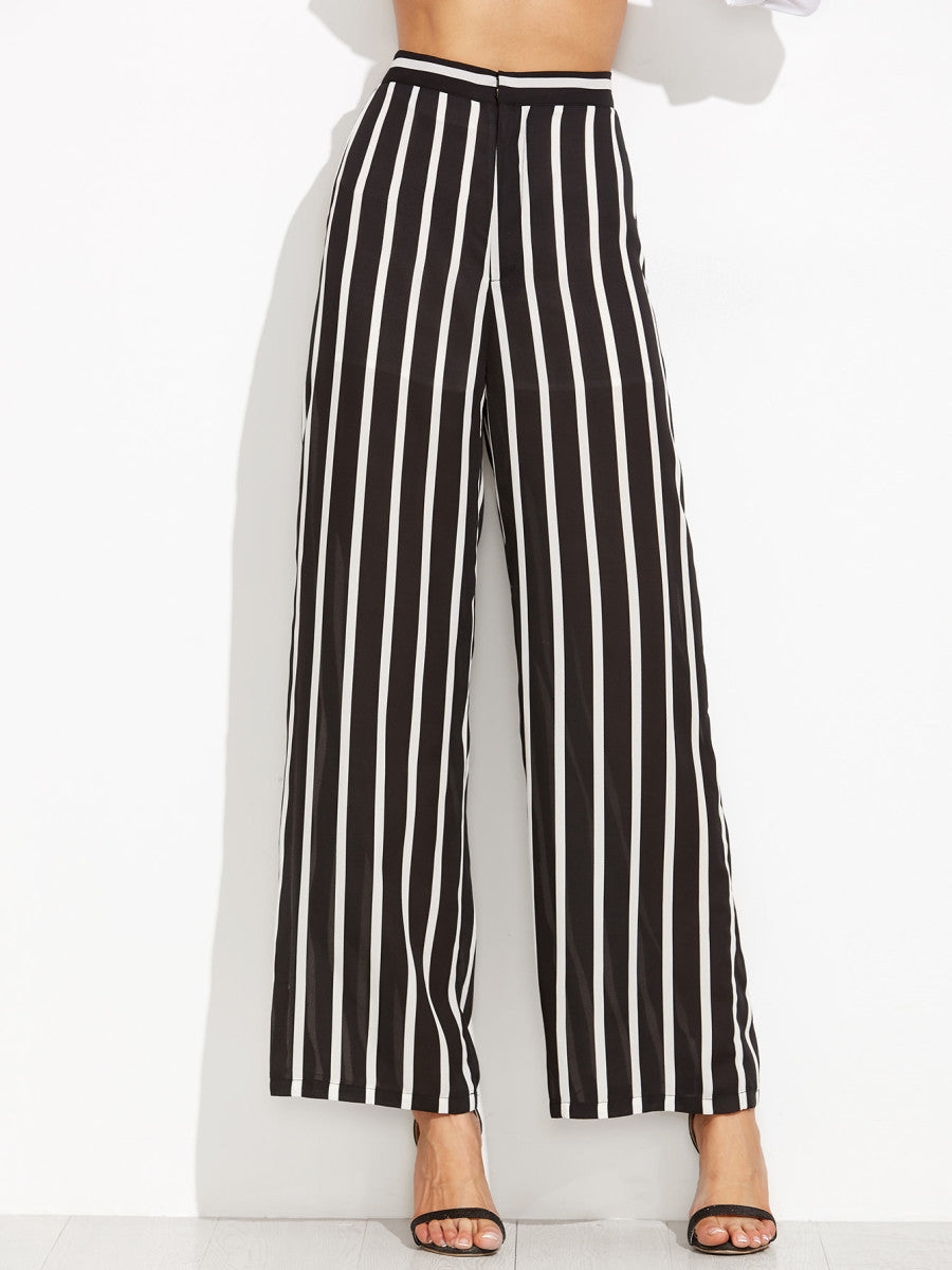 Vertical Striped Wide Leg Pants