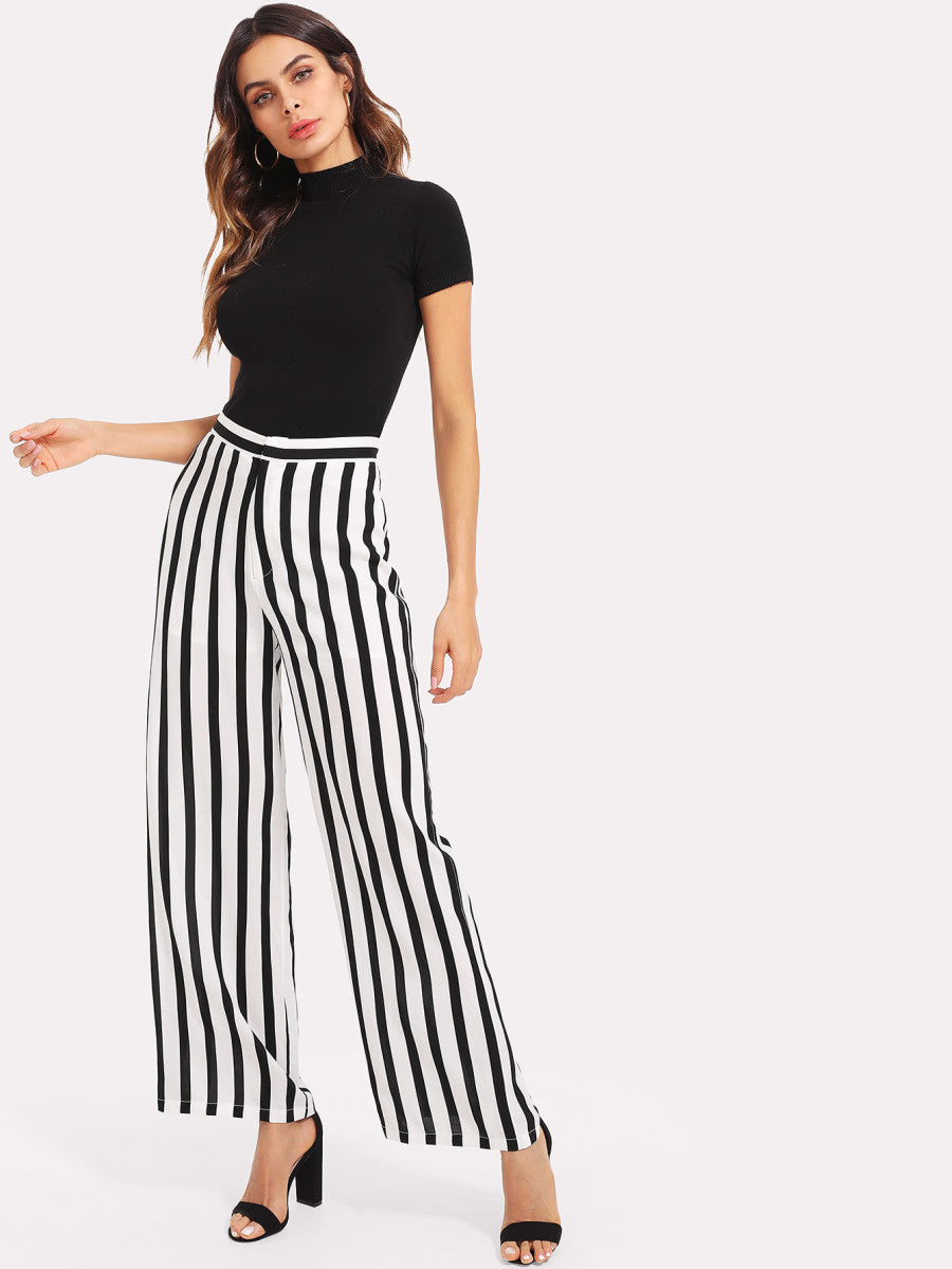 Striped Drawstring Wide Leg Trousers | M&S Collection | M&S