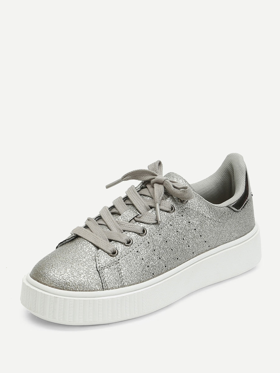 Metallic Lace Up Trainers
