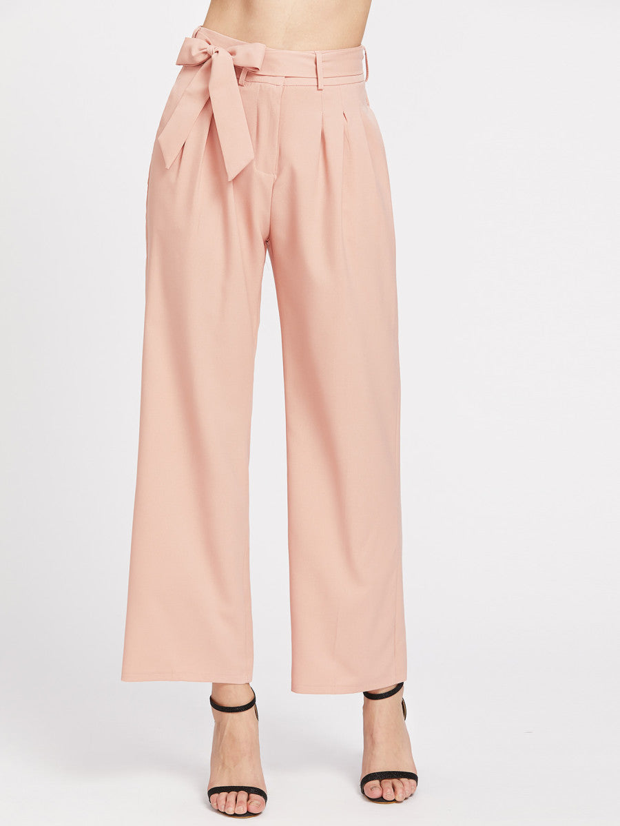 Self Tie Waist Wide Leg Pants